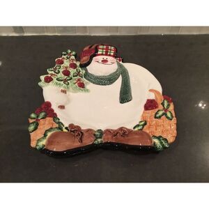 Fitz and Floyd Apple Tree Snowman‎ Canapé Plate- Holidays adorable